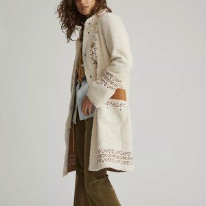 ANTHROPOLOGIE Embroidered Sherpa Coat